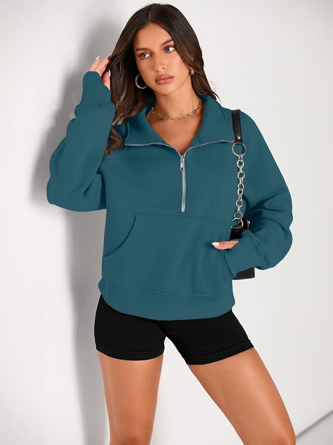 AUTOMET Womens Sweatshirts Half Zip Fleece Pullover Fall Outfits | Fall Fashion Clothes 2026,Cropped Sweatshirts,Cute Y2k Tops,Quarter Zipper Sweater,Winter Loungwear Outfits