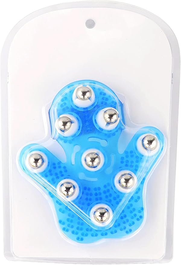 SAMYO Palm Shaped Massage Glove Body Massager with 9 360-degree-roller Metal Roller Ball Beauty Body Care (Blue)