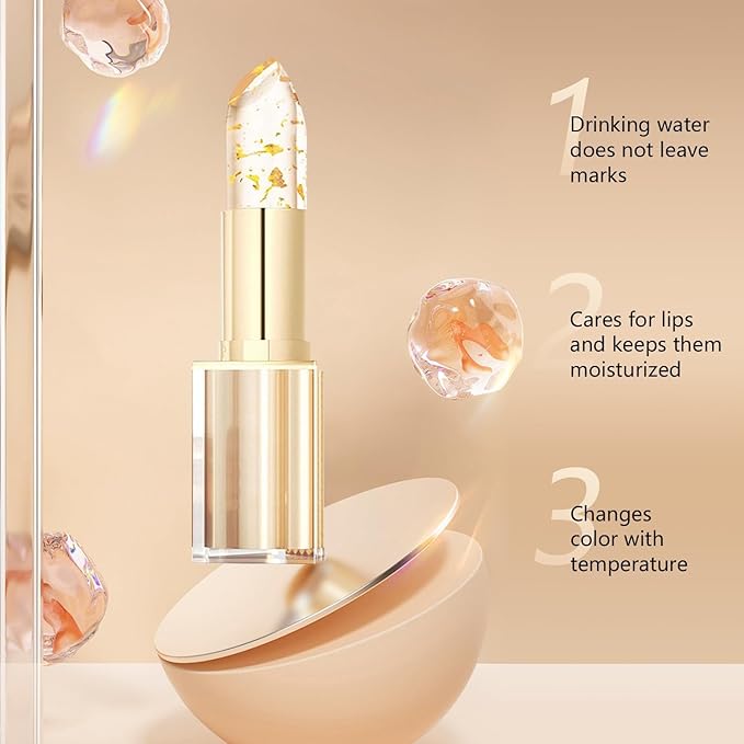 TIMLIFE 2Pcs Transferproof Color Changing Lipstick, Gold Crystal Ph Lipstick Color Changing, Clear Lip stick That Changes Color, Long Lasting Moisturizing Glossy Shine Lip Gloss for Women
