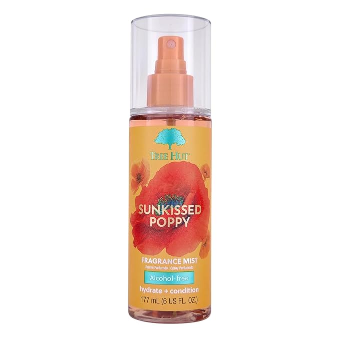 Tree Hut Sunkissed Poppy Hair & Body Mist, Hydrating & Alcohol-Free Body Spray, Fragrance with Clementines with Lilly & Amber Notes, Alcohol-Free Formula, 6 Fl Oz.