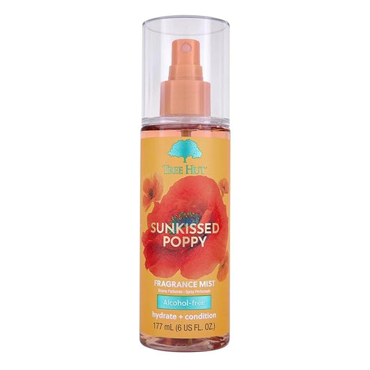 Tree Hut Sunkissed Poppy Hair & Body Mist, Hydrating & Alcohol-Free Body Spray, Fragrance with Clementines with Lilly & Amber Notes, Alcohol-Free Formula, 6 Fl Oz.