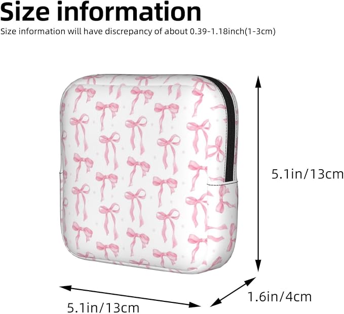 Pink Bow Ribbon Ribbon Bows Period Bag For Women,Portable Sanitary Napkin Period Pad Pouch For Purse, Small Make Up Bags