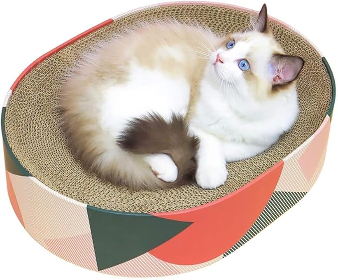 ComSaf Cat Scratcher Bed 17 x 13 in, Oval Cardboard Scratch Pad for Cats | Cat Scratching Board, Corrugated Cardboard, Shallow Bowl Shape, Furniture Protection, Indoor Cat Lounger, Claw Care