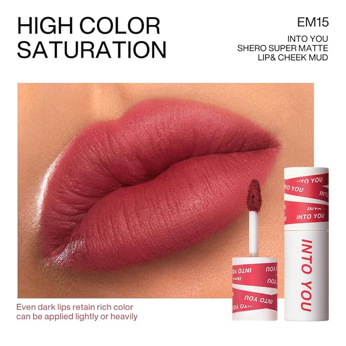 INTO YOU Matte Lipstick, Super Stay Lip Clay for Women, Waterproof, Long Lasting Lip Stain, High Impact Lipcolor with Lightweight Lip Mud Texture, Dual-use for Lips and Cheek, Pink Lipstick (EM15)