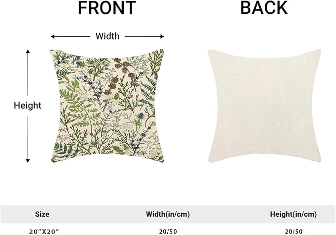 AEIOAE Spring Pillow Covers 20x20 Inch Set of 2,Vintage Sage Green Wild Flower Plant Throw Pillows Case,Seasonal Floral Outdoor Decorative Linen Farmhouse Decor Cushion Covers for Sofa Bed Couch
