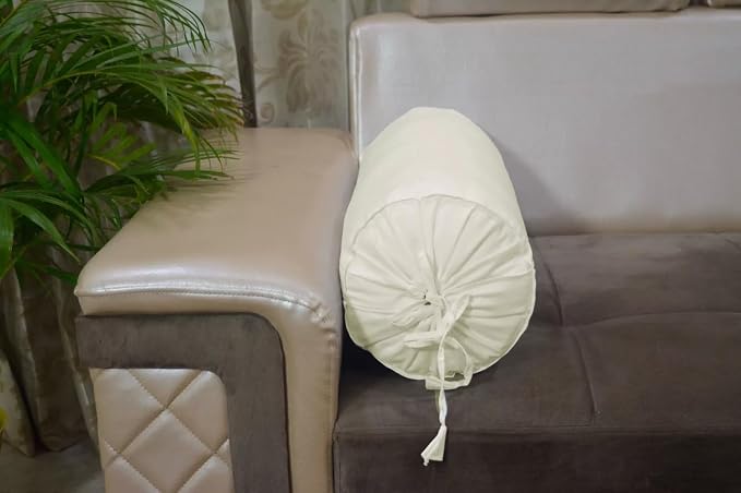 Cervical Neck Roll Pillow Cover with Cotton Bolster Pillowcases for Cylindrical Cushion and Drawstring Closure Round Neck Pillowcase 6" x 18" (15 x 45 cm) Ivory