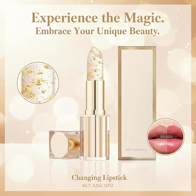 Color-Changing Lipstick, Gold Crystal pH Color-Changing Lipstick, Long-Lasting Hydration, Suitable for All Skin Types (4pcs)