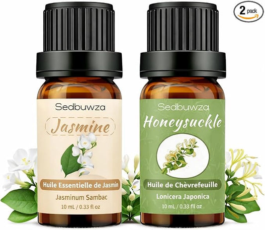 Sedbuwza Jasmine Honeysuckle Essential Oil Set, Jasmine Fragrance Oil Honeysuckle Scent Oil Set for Diffuser, Aromatherapy, Massage, Soap, Candle Making 2 x 10 ml