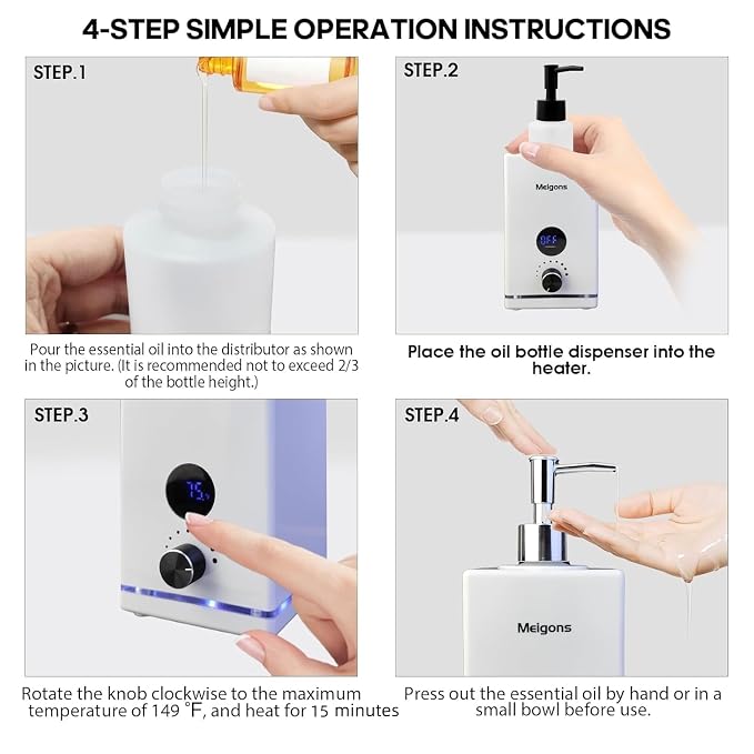 Oil Warmer for Massage, Massage Oil Warmer, Body Oils Heater for Spa, with Two Oil Bottle Dispenser, Adjustable Temperature (White)