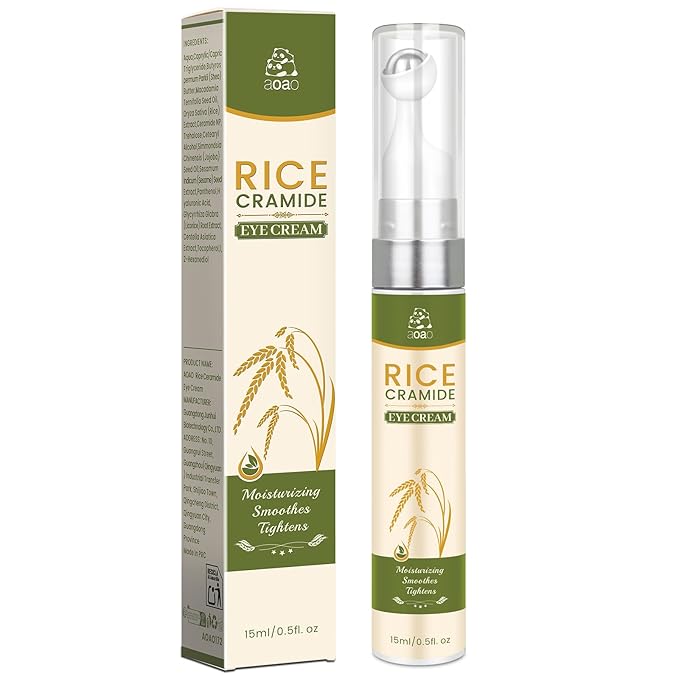 AOAO Under Eye Cream Roller with Rice Ceramide, Firming Lift Eye Cream for Fine Lines, Eye Treatment for Wrinkles, Puffiness & Dark Circles, Hydration with 360° Cooling Roller Massage Ball, 0.5oz