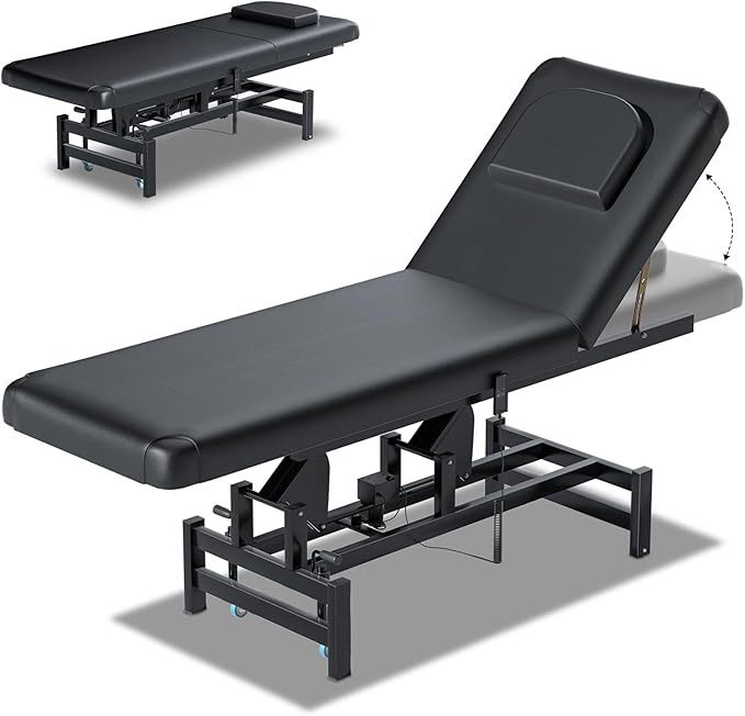 Drexo Full Electric Tattoo Chair Facial Bed for Esthetician, Electric Massage Tattoo Chair for with 4'' Think Premium Foam, Facial Bed for Esthetician, Physical Therapy Table (Black, 2 Motor)