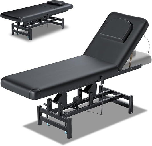 Electric Lift Professional Massage Table for Esthetician, Physical Therapy Table with Adjustable Backrest, PU Leather,for Treatment, Physical Therapy, Spa Facial Professional Massage, Tattoo(1500LBS)