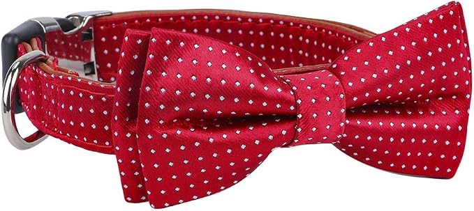 Dog Collar with Bow Tie for Girl or Boy Gift Soft Durable Bowtie Red Dot Small
