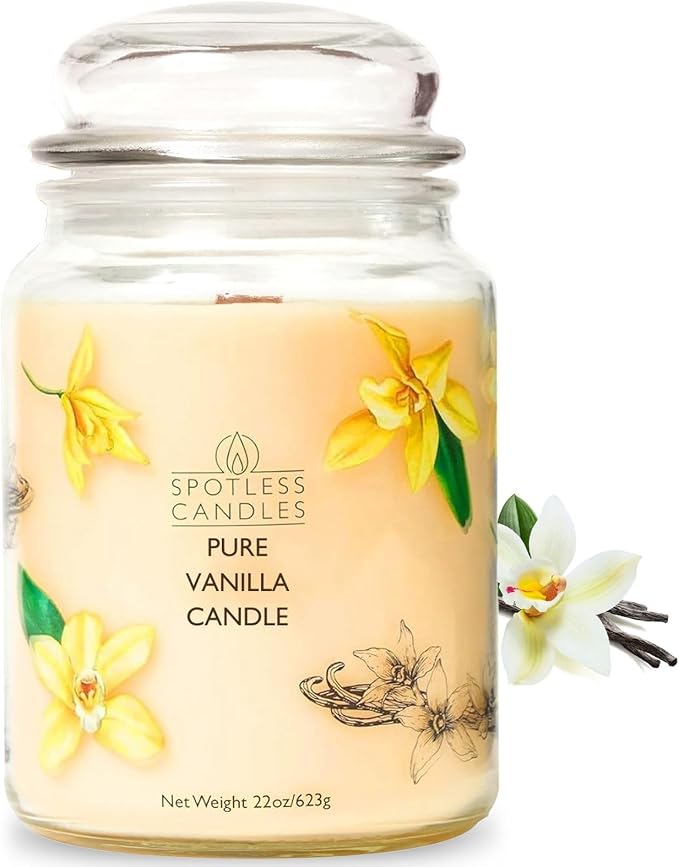 Vanilla Candle 22oz: 130 Hour Burn, Large Jar Scented Soy Wax Candle, Wooden Wick, Warm Vanilla Sugar, Luxury Gift Box, Home Decor by Spotless Candles