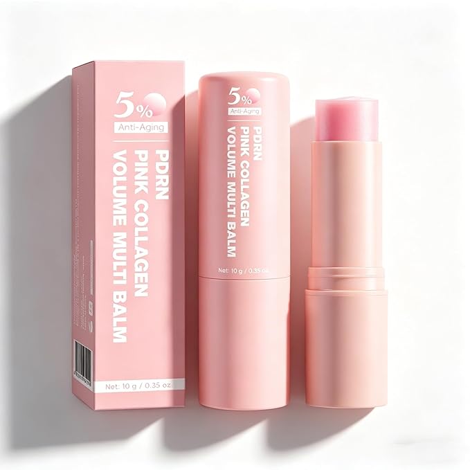 PDRN Pink Collagen Volume Multi Balm Stick, Pink Collagen Balm for Face, Lips, Eyes, Neck, Deep Hydrating & Nourishing for Smooth Skin, Non Greasy (2pc)
