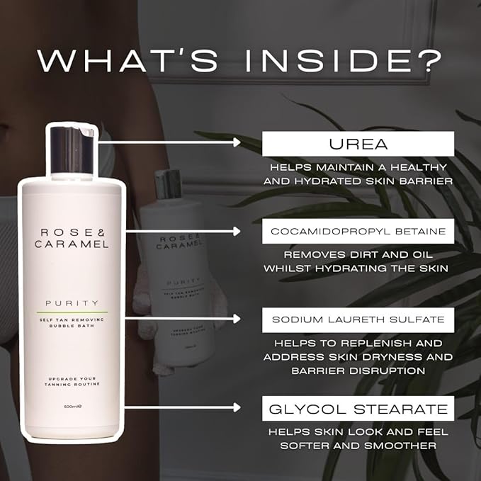 Rose & Caramel Purity Self Tan Removing Bubble Bath, Effective Self Tan Eraser, Removes Any Brand Of Fake Tan, 16.90 Fl Oz (500ml)