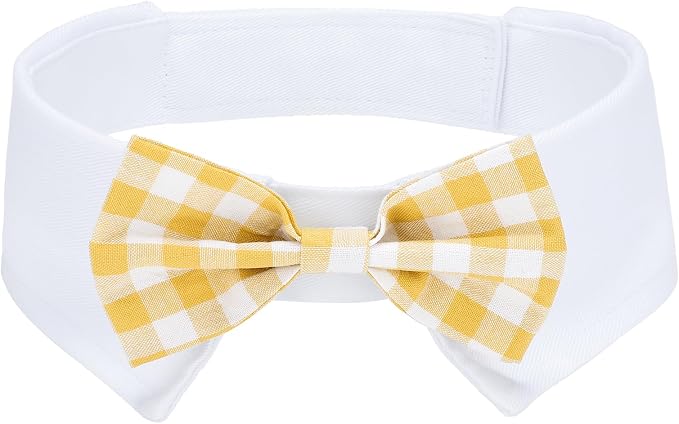 Segarty Dog Bow Tie Neck Girth 16.5-21.2in, Adjustable Yellow Plaid Bowtie Collar for Extra Large Dogs, Tie Tuxedo Comfortable Cotton Pets Grooming Accessory for Formal Wedding Holiday Birthday Party