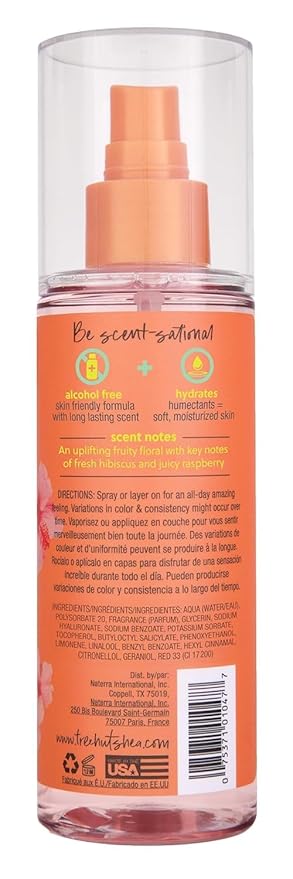 Tree Hut Pink Hibiscus Hair & Body Mist, Hydrating & Alcohol-Free Body Spray, Fragrance with Hibiscus, Poppy & Rasberry Notes, Alcohol-Free Formula, 6 Fl Oz.
