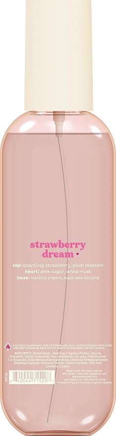 eos Cashmere Body Mist, Strawberry Dream, Body Spray for Women, Strawberry Perfume, Hair Mist, Moisturizing, Hyaluronic Acid, Glycerin, Vegan, Cruelty-free, 6 fl oz