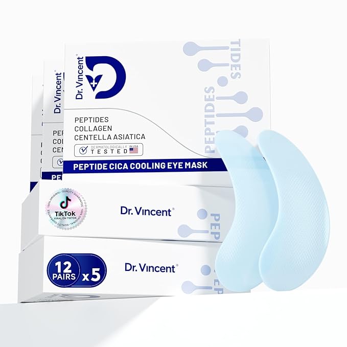 Peptide Cooling Under Eye Patches, Soothing Eye Patches Instant Reduces Dark Circles and Puffiness, Calming Under Eye Mask with Glacial Water for Bags Treatment, 60 Pairs