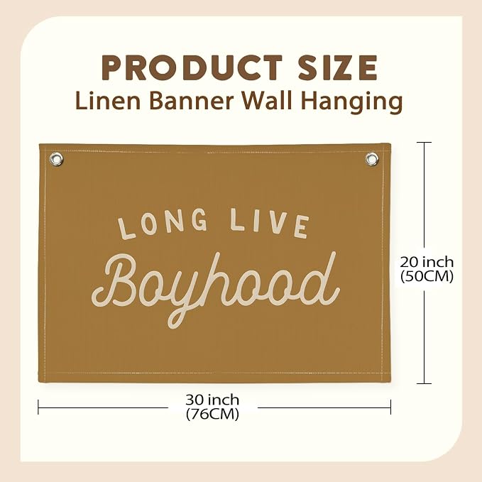 Long Live Boyhood Orange Fall Banner Boy Room Decor,Banner Flag Nursery Playroom Wall Decor for Boys Bedroom Living Room Dorm Toddler Decorations for Kid Banner Wall Hanging Flag Linen Banner 30x20
