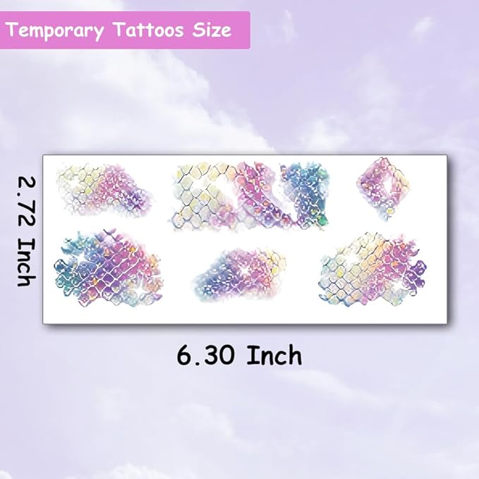 90 Pcs Glitter Mermaid Scale Tattoos for Girls Kids, 10 Sheets Mermaid Scale Temporary Tattoos for Girls Women Birthday Party Supplies Gifts Decorations