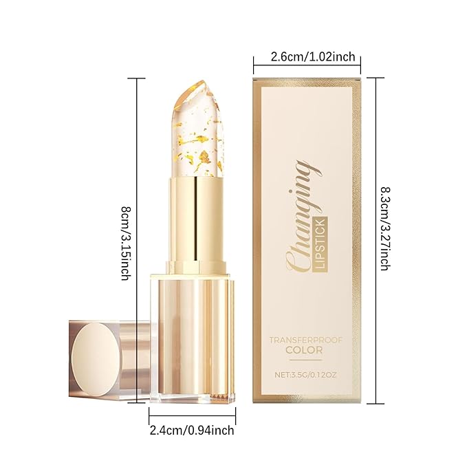 TIMLIFE 2Pcs Transferproof Color Changing Lipstick, Gold Crystal Ph Lipstick Color Changing, Clear Lip stick That Changes Color, Long Lasting Moisturizing Glossy Shine Lip Gloss for Women