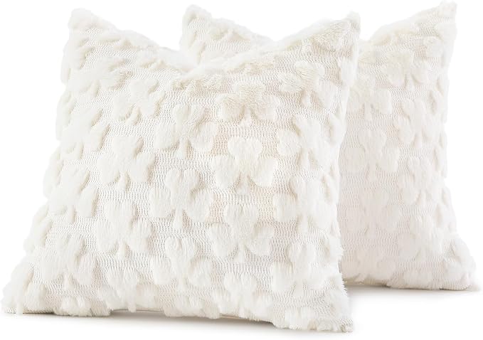 decorUhome Faux Fur Throw Shamrock Cream White Pillow Covers 18x18 Set of 2 | Plush Soft Wool St. Patrick’s Day Throw Pillow Covers, Accent Modern Farmhouse Pillow Covers Holiday Decor for Sofa Bed