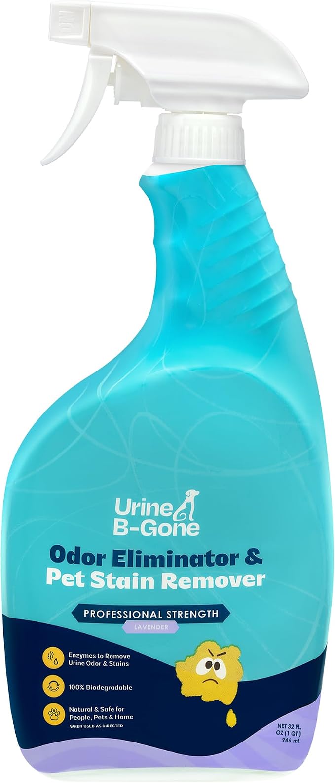 Urine B-Gone Enzyme Cleaner for Human, Cat & Dog Urine, Lavender, 32 oz | Enzyme cleaner for human, cat and dog urine on laundry, carpets and more; lavender scent, 32 oz.
