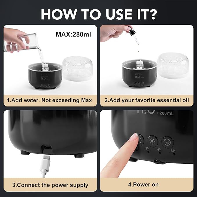 Jellyfish Humidifier Diffuser, 280ml Essential Oil Diffuser with Remote, 7 Color Lights, Quiet Ultrasonic Cool Mist Humidifier for Home, Office, Nursery, Auto-Off (Black)