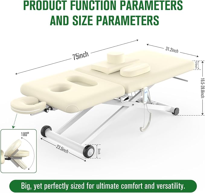 Dolonm Electric Massage Table, Electric Lift Motor and Manual Backrest Adjustable for Treatment/Medical Spa/Facial Bed/Beauty Bed and More - 31.2 Wide x 75 Long - White
