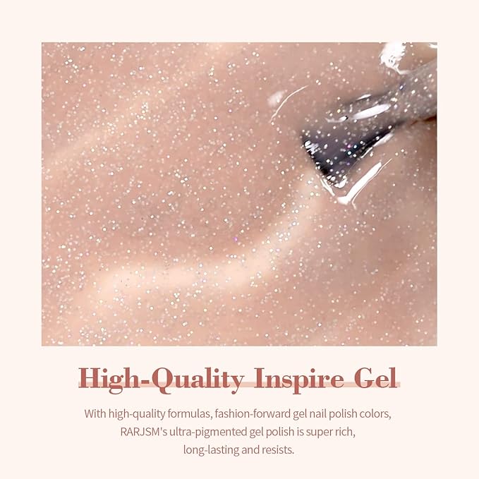 RARJSM Nude Glitter Nail Gel Polish Sheer Pink Jelly Shimmery Iridescent Sparkly Pink Holographic Pigments Translucent Natural Skin Tone Color Gel 15ml Soak off UV LED Cured Home Salon