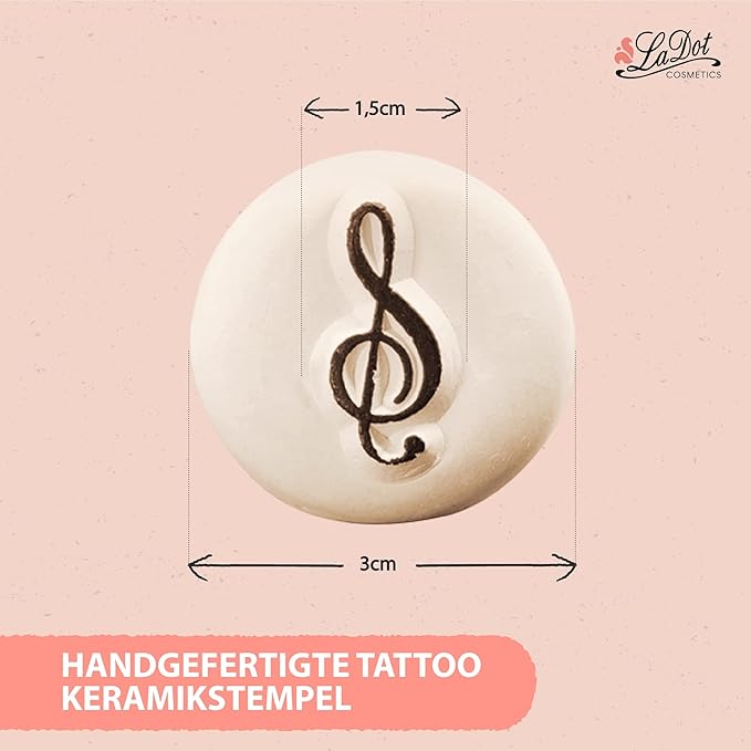 LaDot Temporary Tattoo Stamp– Easy-to-Use Reusable Ceramic Skin Stamp for Creating Custom Temporary Tattoos – Fun Body Art Tool for Parties, Events, and Festivals (Treble Clef, Small)