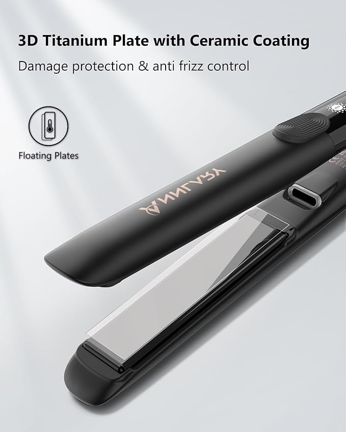 Annlary Hair Straightener 1 Inch Flat Iron and Curler 2 in 1 Titanium Ceramic Ionic Dual Voltage Straightener with Heat-Resistant Silicone, for Less Frizz, Shinier & Smoother