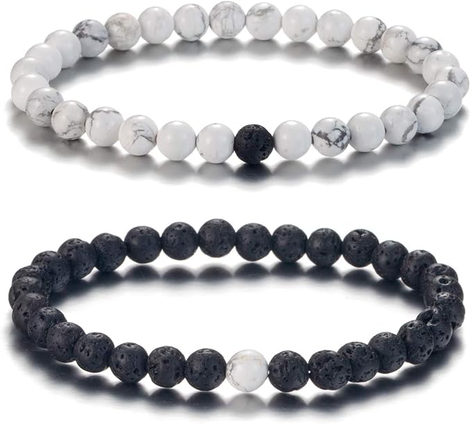 Softones 6MM Lava Rock Aromatherapy Anxiety Essential Oil Diffuser Beads Bracelet for Women Men,Friendship Couples Gifts Natural Stone Bracelets