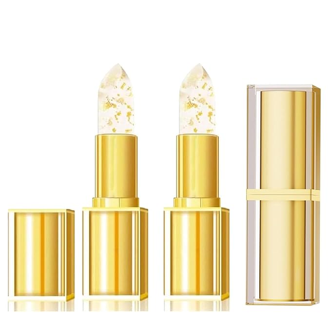 Glossan True Tone Lipstick, Glossan Lipstick, Gold Crystal Color Changing Lip Stick, Long Lasting 24 Hours Moisturizing Glossy Shine Lip Gloss (2pcs)
