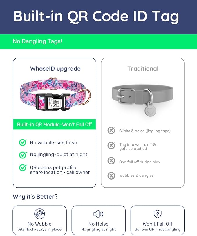 Dog Collar for Large Dogs with Smart QR Tags