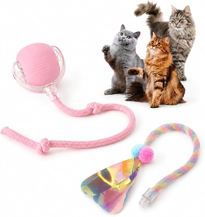Durable Interactive Cat Toys for Indoor Cats, Smart Automatic Cat Chase Ball Toy, Upgraded Speedy Tail Kitten Toy for Bored Indoor Adult Pets (Pink, 01)