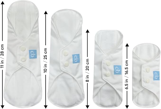 Charlie Banana - Reusable Feminine Pads Regular 3 Pack with Pouch | Washable Menstrual Pads for Medium Absorbency | White