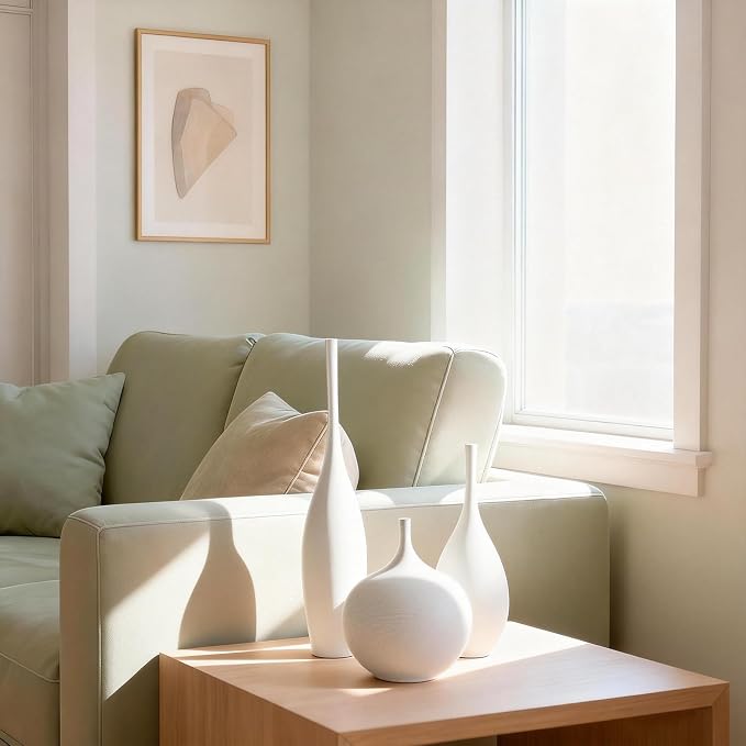 Relexome White Ceramic Vase Modern Boho Wabi-Sabi Flower Vase Set of 3 Decorative Aesthetic Vases for Centerpieces Pampas Matte Minimalist Vases for Living Room Table Shelf Home Decor Gift