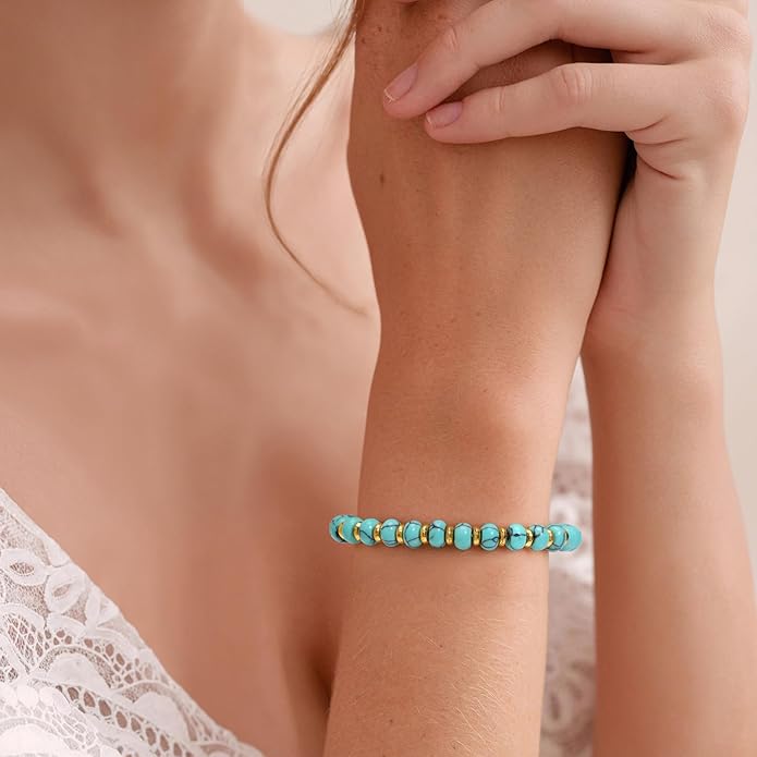 GolbalJew 4 * 6mm Gemstone Rondelle Bead Bracelets for Women Healing Crystal Stone Beads Bracelet Handmade Beaded Spiritual Jewelry Gifts