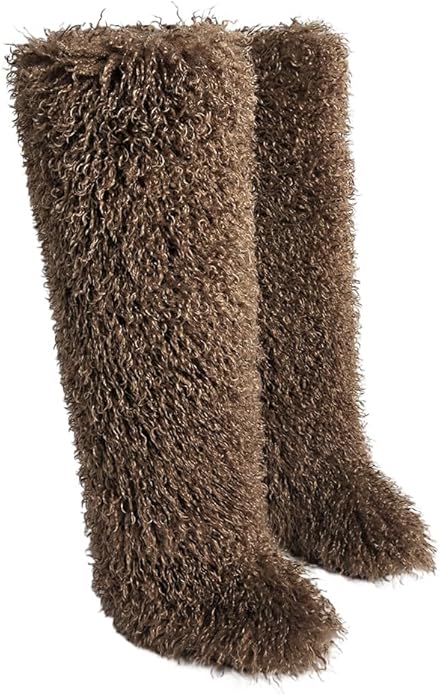 SWEETHEART BEAUTY Thigh High Shagy Teddy Fur Boots, 29 Inch Over the Knee Length Fluffy High Boots, Tall Furry Shoes For Women