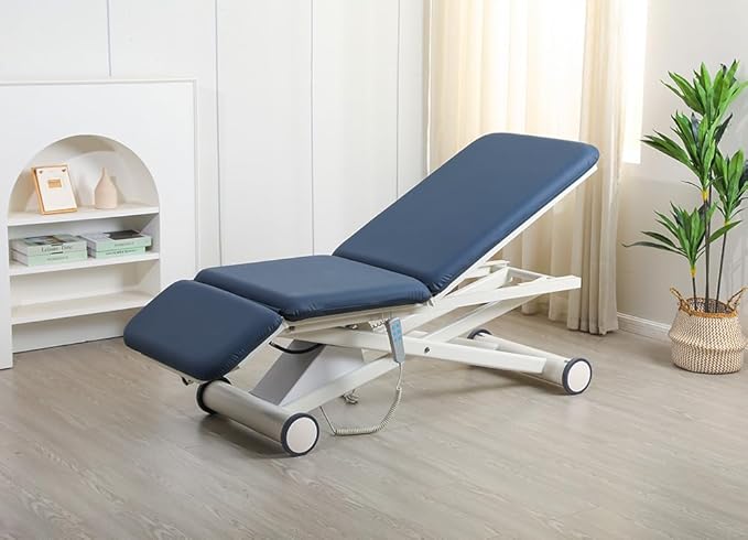 Power Physical Therapy Hi-Lo Treatment Table, Medical Exam Table with Wheels, Navy Blue