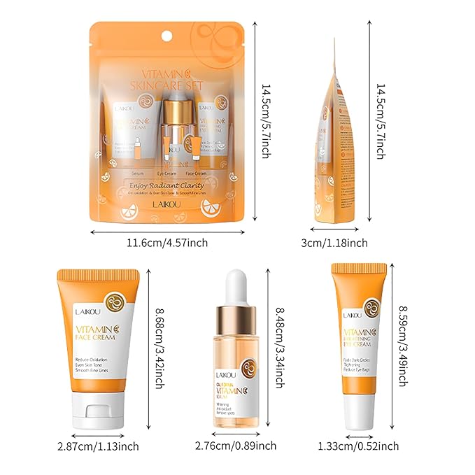 LAIKOU Vitamin C Skin Care, Skin Care Set with Serum, Eye Cream, Face Cream for Women Teen Girls Mom Daughter Mother's Day Christmas Birthday Beginner Kit TSA-friendly 3pcs