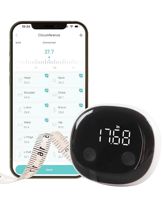 Smart Body Measuring Tape - Bluetooth Measuring Tape for Body Measurements with App - LED Display and Locking Retractable Measure for Weight Loss/Fitness - 60in/150cm