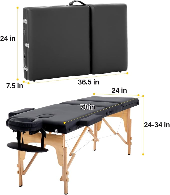 BestMassage Massage Bed Portable Massage Table 24 inch Wide Lash Bed Height Adjustable 3 Folding Spa Table with Non-Woven Bag for Spa Footmassage Facial CareSpa Tattoo