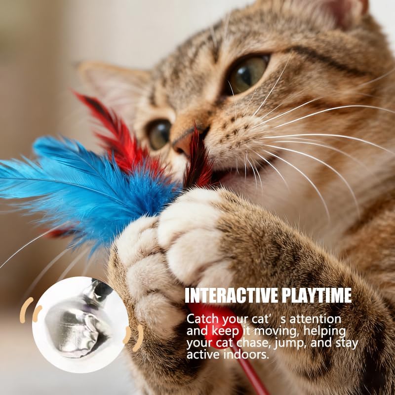 Cat Toys Set, 2 Retractable Wand with 9 Feather Toys Refills Catcher and Interactive Funny Exercise for Indoor Kitten