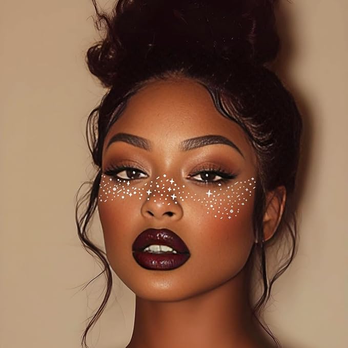 Silver Glitter Freckles Face Tattoo - Face Sparkle Freckles Sticker - Silver Faces Glitter Makeup Speckles for Glitters Makeup Accessories for Women- Halloween Makeups Prom - Rave Party