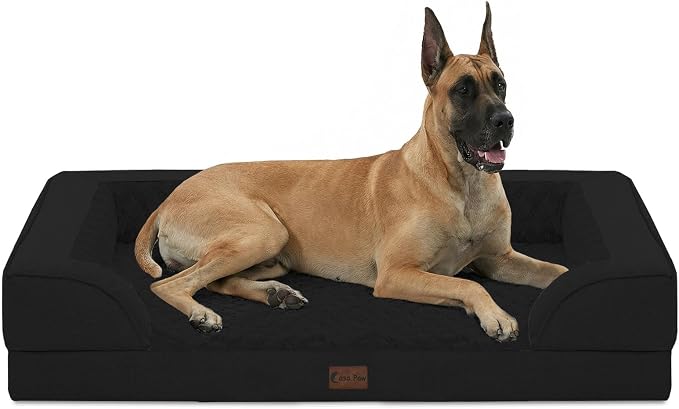 Orthopedic Washable Dog Bed for Extra Large Dogs, 53x42in, Black | Orthopedic Foam Eases Joint Pressure, Bolsters Supports Head And Neck, Washable Pet Beds, Removable Cover, Non-Slip Bottom