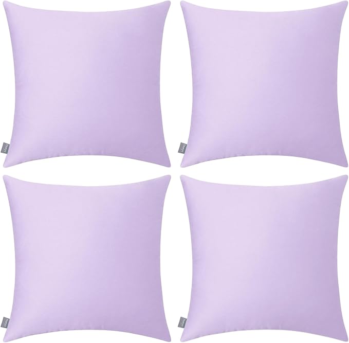 Thmyo 4-Pack 100% Cotton Comfortable Solid Decorative Throw Pillow Case Square Cushion Cover Pillowcase Sublimation Blank Pillow Covers DIY Throw Pillowcase (18x18 inch/ 45x45cm,Pale Purple)